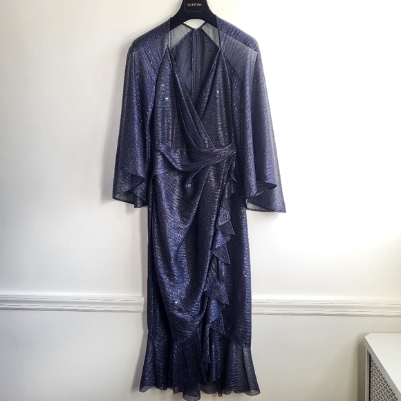 New Talbot Runhof Concavo1 Sprinkled Metallic Voile Wide Sleeve Midi Dress 6 US - Picture 13 of 17